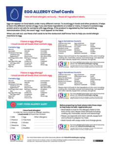 Egg Allergy Ingredient Chef Cards